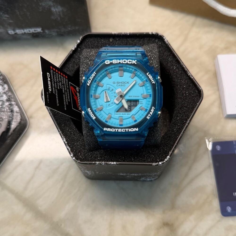 Transparent Blue Men's Adjustable Watch w/ Light Blue Face